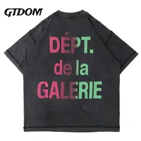 GTDOM 남성 패션 카드 현 점차적 인 변경 인쇄 반소매 티셔츠 여름 씻어 낡은 티셔츠 220402