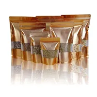 Gold Silver Stand Up Aluminium Foil Bag med Clear Window Zipper Top Pack Väskor Kaffemutter Candy Storage Package Bag ZC1276