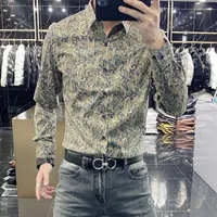 Chemises habillées pour hommes Personnalité tendance de la mode masculine imprimé slim fit surdimensionné revers long Fleur Fleur Men'smen's Quin22