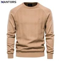 Mantors masculino Autumn Winter Solutores de cor sólida Algodão Pullover casual engross Roune Neck Sweater Moda Menção Mens de Top 220817