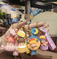 Anahtarlıklar yeni sevimli kabarcık üfleme tatlı kek kız anahtar zinciri kolye damlayan kauçuk bebek öğrenci çantası pvc hediye