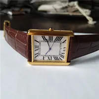 Nouvelle montre masculine Case dorée blanc cadran marron en cuir bracelet montres quartz 048 2184