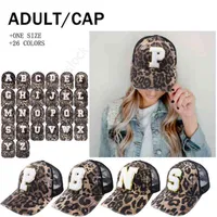 Women Ponytail Leopard Print Sports Hat Cotton 26 English letters Alphabet Baseball Hat Terry Towel Applique Caps Hat 300pcs DAB455