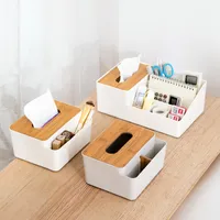 Wooden Napkin Holder Desktop Storage Box Case Tissue Stationery Remote Control Phone Household Table Organizer 220523