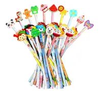 Wood Pencil Cartoon Animal Wooden Pencils Eraser Toppers Pen Unique Party Favor Novelty Christmas Gifts for School Office Classroom Writing Supplies