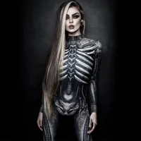 Theme Costume Halloween Skeleton Printed Bodysuit Cosplay Costumes Suit Women Jumpsuit Disfraz Mujer