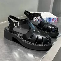22s Women Shoes summer sandal high heels wedges flats Foam rubber triangle sandals monolith brushed black leather sandal luxury design with box size 35-40