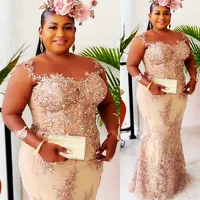 2022 Plus Size Arabic Aso Ebi Champagne Luxurious Mermaid Prom Dresses Lace Beaded Evening Formal Party Second Reception Birthday Engagement Gowns Dress ZJ775