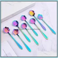 Coffee Scoops Coffeeware Kitchen Dining Bar Home Garden Scoop Stainless Steel Spoon Flower Shaped Tea Stiring Spoons Ice Cream Cake Desse