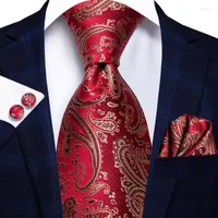 Bow Ties Red Burgundy Paisley Seiden Hochzeit Krawatte für Männer Handy Cufflink Geschenk Krawatte Set Fashion Design Business Party Dropship Hi-Tie Fred22