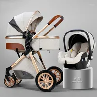 Carrinhos de bebê # 2022 Carrinho de bebê Paisagem alta 3 em 1 carruagem Luxo Pushchair Cradel Infantil Carrier Kinderwagen Car