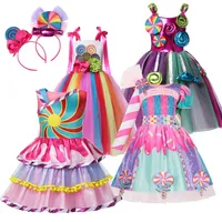 MUABABY Carnival Candy Dress for Girls Purim Festival Fancy Lollipop Costume Children Summer Tutu Dresses Dressy Party Ball Gown 220707