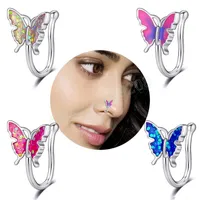 Colorido mariposa Faux falsa nariz anillo no piercing oreja puños clip tragus hélice piercings nariz nez mujeres niñas cuerpo joyería