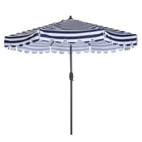 야외 파티오 우산 9 피트 플랩 시장 테이블 우산 8 푸시 버튼 틸트와 크랭크가있는 튼튼한 갈비, 플랩이있는 파란색/흰색 [우산베이스는 포함되지 않습니다]