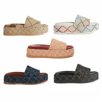 2022 womens fashion slippers 55mm Platform Sandals Canvas Wedges with box and dust bag jackdhstore