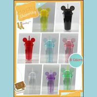 Tumblers Drinkware Kitchen Bar Home Garden 8Colors 15oz Mouse Ear Tumbler with Dome Lid 450ml Acrylic Cups Sts Double Walted Trave