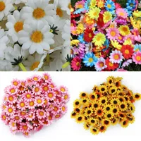 Dekoratif çiçek çelenkler 100pcs ipek yapay çiçek papatya sahte yeniden kullanılabilir sahte başlık