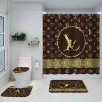 Neuankömmlinge 3d Luxus schwarzes Gold Griechisch Key Mäander Badezimmer Vorhänge Duschvorhang Set für moderne geometrische verzierte Badteppich Dekor