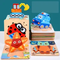 Animal en bois en bois tridimensionnel Handing Board Board Jigsaw Puzzle épaissis des jouets éducatifs en bois pour enfants 1-2-3 ans