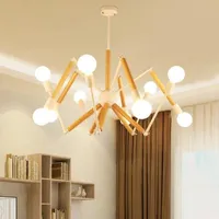 Hänglampor Justerbar lyster LED -ljuskrona för vardagsrum Trä hängande lampor Lustres Para Sala de Jantar Dining Lighting FixturePendan