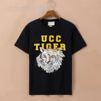 Camiseta para hombres de mujer Camiseta tejida de algodón de manga corta de mangas cortas Cartas de marca impresa Patrón de tigre salvaje Moda de moda de verano