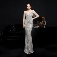 New Arrival Anti-wrinkle Sustainable Sequin Dress Women Sexy Off Shoulder Collarless Short 18581
