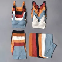 Летние бесшовные костюм йоги женские фитнес шорты комплект тренажерный зал.