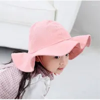 Yuxic Summer Baby Hat Girls Beach Sun Hat Cotton Princess Babe Bucket Caps جميل الدانتيل الحجم