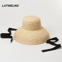 Retro Flat Top Women Raffia Summer Sun Hats Fashion Handmade Bandage Beach Hat WholesaleS1125 220527