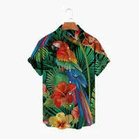 Мужские футболки 3D Parrot Animal Print Рубашка с коротким рукавом с коротким рукавом гавайский лоскутный швейник-отворотный дорожка