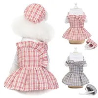 Vestuário para cães roupas de estimação vestido de cachorro doce doce vestido de princesa fino xadrez pequeno com boné chihuahua skirt gato roupas
