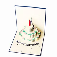 Whole- Newest Birthday Cake 3D paper laser cut pop up handmade post cards custom gift greeting cards party supplies258h
