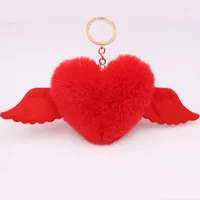 Keychains Heart Wings Love Hair Ball Keychain Pense Plush Bag Girl Ornaments Car lindo regalo Llaveros para Mujer Pom Emel22