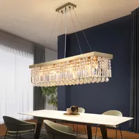 Hängslampor lyxiga krom ljuskrona belysning för matsal modern rektangel kök ö led kristall glansguld hängande lampan fixtur