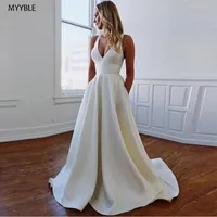 Inne suknie ślubne Vestidos de novia con cuello en v proste 2022 sexis playa vestido boda