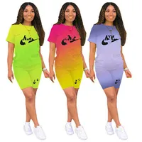 2022 Brand Designer Women Tracksuits Letter Short Sleeve 2 Piece Set T-shirt Shorts Summer Crew Neck Jogging Suit Fashion Outfits Gradient Color Sportswear DHL 5038