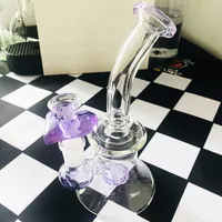 Purple Color beaker Smoking Bong Mini Cube Wax Oil Burner Rig Thick Pyrex Tobacco Pipe Bubbler with 14mm Purple love-hearted glass bowl