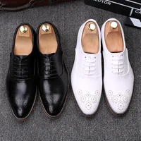 men fashion brogue shoes bridegroom wedding dress lace-up oxfords shoe gentleman black white genuine leather sneakeres footwear