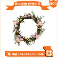 Decorative Flowers & Wreaths 21.6 Inch Iron Ring Rose Wreath Spring Easter Egg With Artificial Wild And Green Leaves Front DoorDecorative