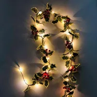 クリスマスの装飾パインニードルコーンレッドフルーツ銅線LEDナイトライトストリング暖かい雰囲気ホームパーティークリストマスのためのクリスマの装飾
