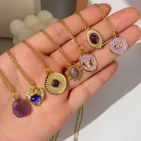 Chokers Vintage Purple Stone Butterfly Cross Heart Pendant Oval Geometric Necklace Simple Choker For Women Girls JewelryChokers