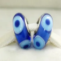 5pcs 925 parafuso de prata esterlina Blue escuro Evil Eye Murano Glass Bead se encaixa em colares de charme de jóias da Pandora europeia Pend223b