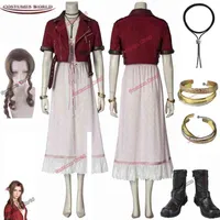 Erwachsener Aerith Gainsborough Come Game Final Fantasy VII Cosplay Remake Halloween Outfit Fancy Women Red Jacke Pink Kleid Perücken G220415