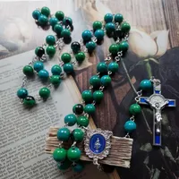 Collares colgantes Diyalo Church Oración Natural Phoenix Stone Beads Cadena Nuestra Señora Medalla ST Benedict Crucifix Collar Rosary Collar J