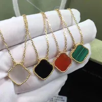 15 mm Klee Halsketten Anhängerschale Achat Titanstahl plattiert 18k für Frauen Valentinstag Muttertag Engagement Design291d