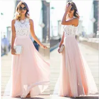 In Stock Cheap Long Bridesmaid Dresses 2021 Blush Pink Lace Chiffon Bohemian Beach Junior Maid Of Honor Wedding Guest Dress236J