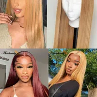 NXY Natural Black Brown Honey Blonde Colored Synthetic Wig Long Bone Straight Cosplay Red 99j Burgundy Lolita Full Machine Made Wigs 220622