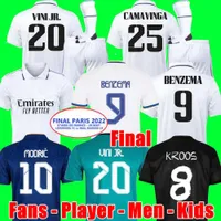Hayranlar oyuncu finalleri Benzema Futbol Formaları 22 23 Futbol Gömlek Vini Jr Modric Rodrygo Camiseta Erkekler Kit 2022 2023 Üniforma Camavinga Valverde Kroos Real Madrids