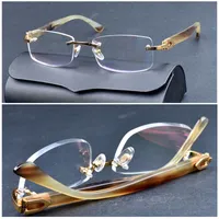 Designer polarisierte Sonnenbrille für Männer und Frauen Unisex rahmenlose natürliche Büffelhornbrille Myopia Spektakel Rahmen High Business Freizeit Brille Zonnebril