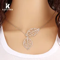 5pcs Creative Simple Double Gold Leaf Pendant Necklace Women's Trend Punk Tassel Chain Pendant Fashion Ladies Party Sweater Chain Jewelry Gifts